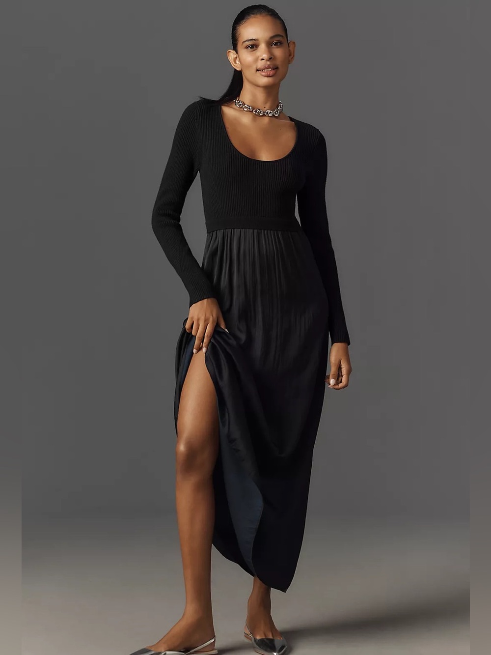 Anthropologie Sz S Black The Thea Twofer Sweater Dress: Scoop-Neck Edition